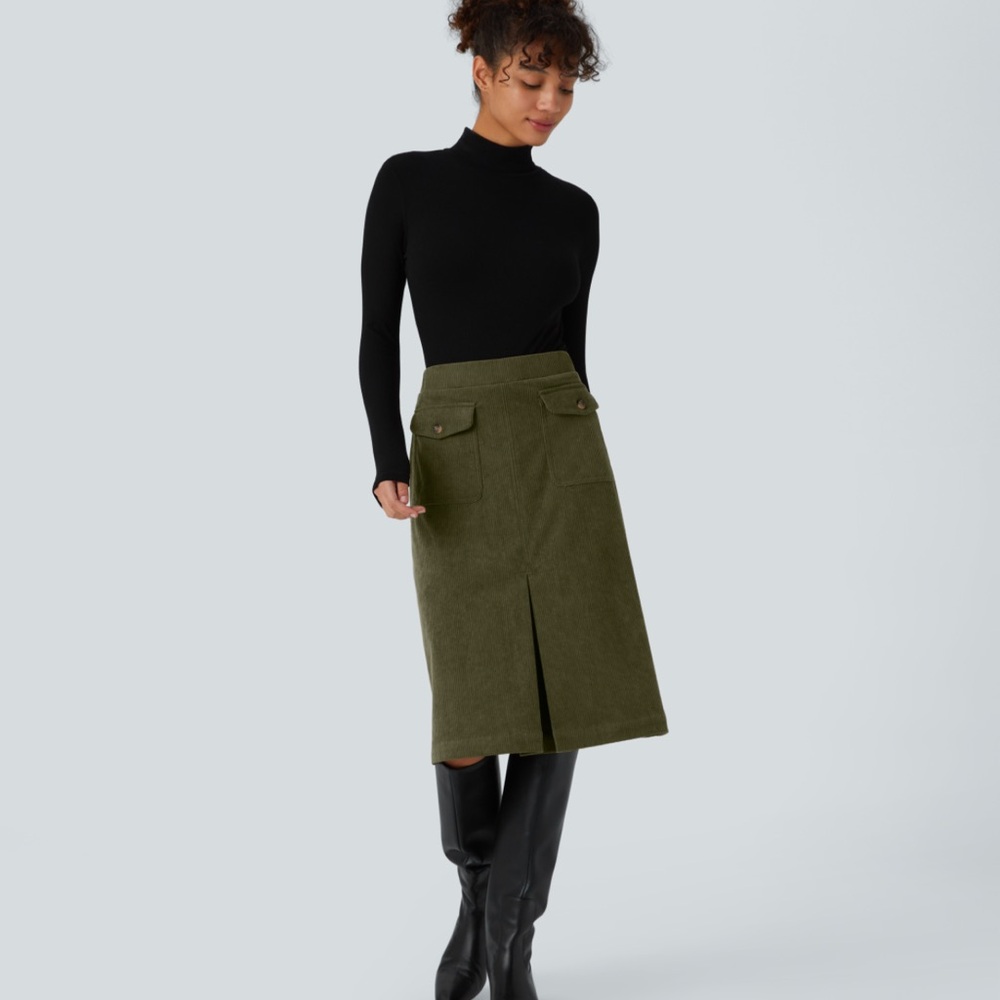 Corduroy skirt with elastic waistband